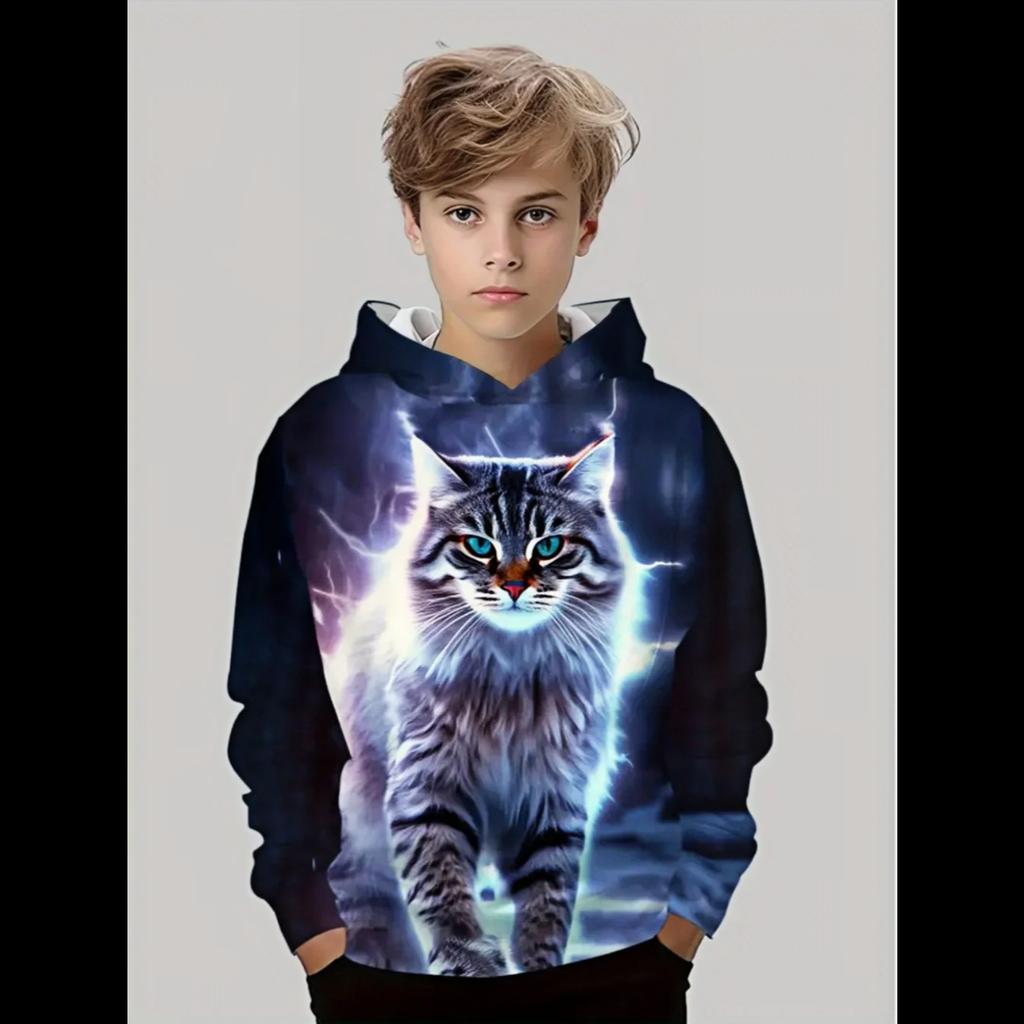 3D Kids Clothing Long Hooded Sweatshirt Girls Cute Cat Printed Clothing Kids Casual Comfortable Outdoor