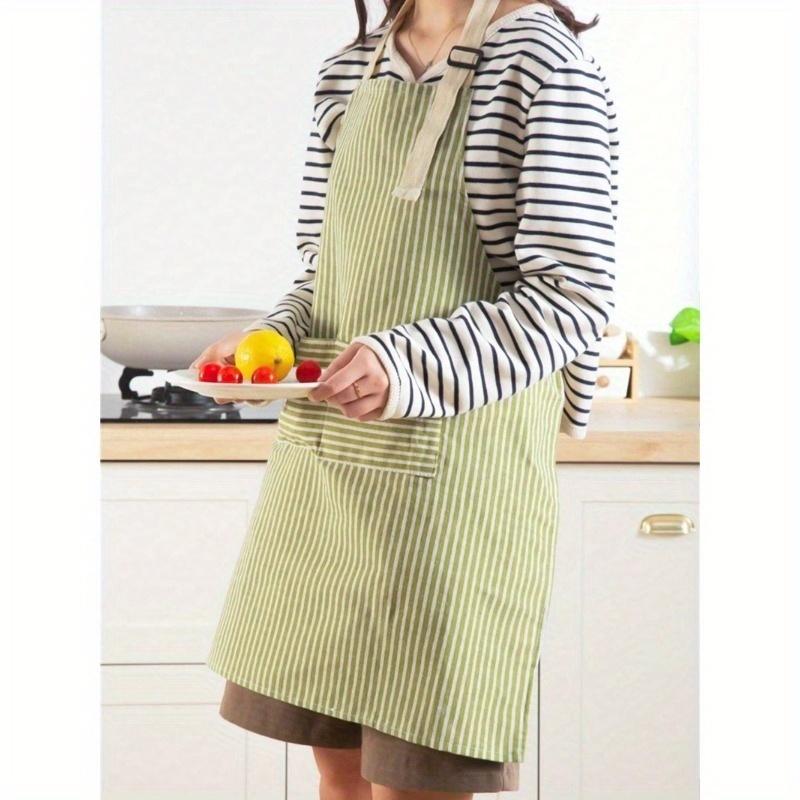 1pc Adjustable Colorful Striped Apron for Men and Women, Simple Style Cooking Apron with Pockets for Chef, Server, Kitchen Cooking Aprons, Bbq
