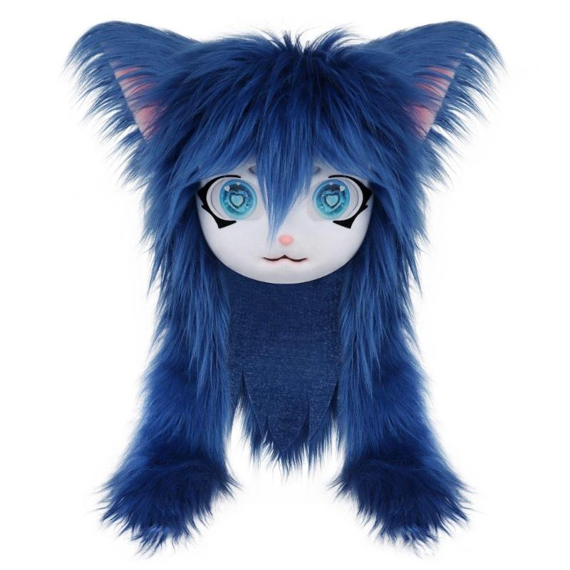 Felliger Tierkopf Katzen Fursuit Cut Maske Plüsch Katzenmaske Niedlicher Katzenkopfschmuck für Halloween Maskenbälle Cosplay Requisiten