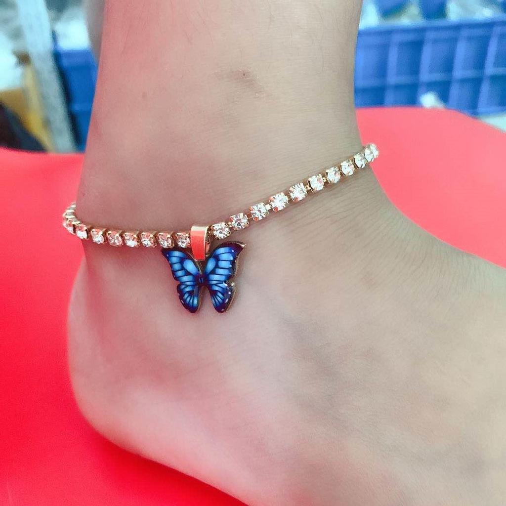 Women's Rhinestone Butterfly Pendant Anklet - Trendy Sparkling Foot Jewelry