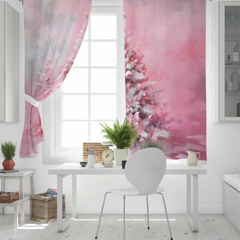 Christmas Pink Oil Painting Christmas Tree Retro Blackout Curtains For Living Room Bedroom Window Treatment Blinds Drapes