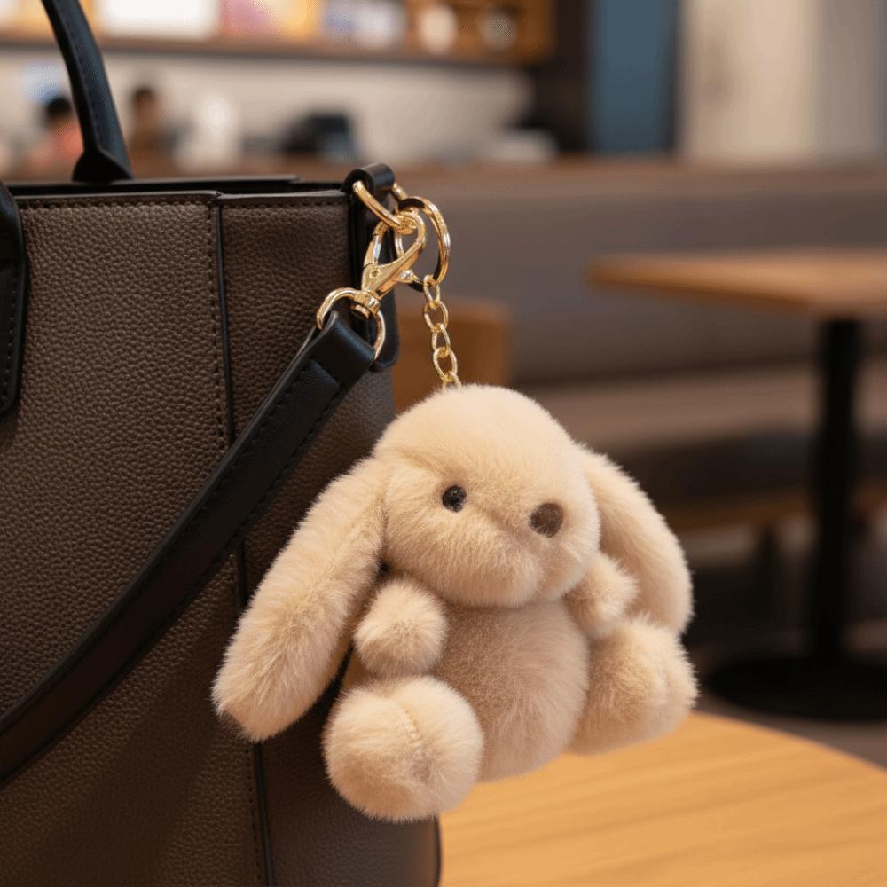 Fluffy Soft Rabbit Plush Pendant Metal Ring Rabbit Plush Key Ring Rabbit Fur Keychains  Women Girls