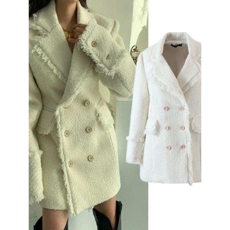 Classic Style Mid Length Long Length Elegant Cotton Wool Suit Collar