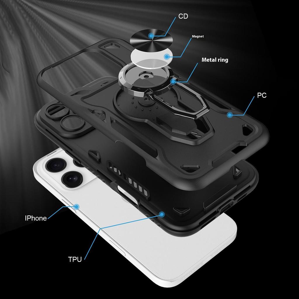 For iPhone 16 Pro Case with Kickstand Shockproof TPU+PC Phone Back Cover