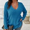 Women Plus Size Long Sleeve T-Shirt V Neck Striped Knitted Top Casual Loose Blouse Spring Solid Color Tops 5XL