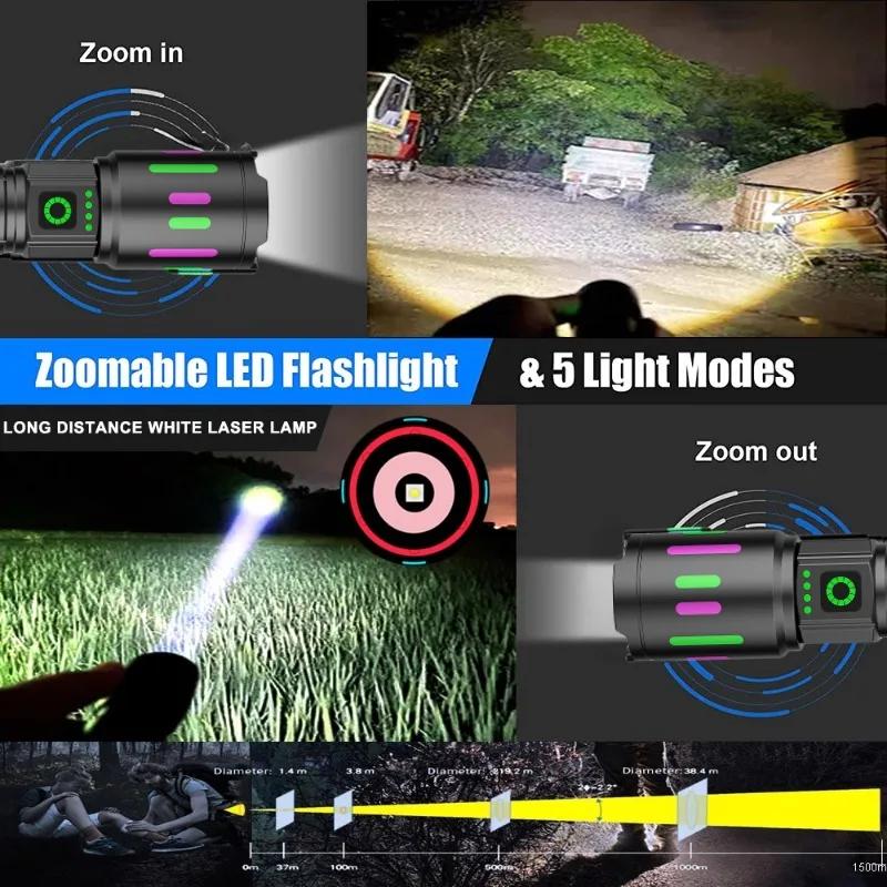 Powerful Flashlight 20W High Lumens Rechargeable Led Flashlight Zoom 2000m Long Range Tactical Lamp Ultra Powerful Torch