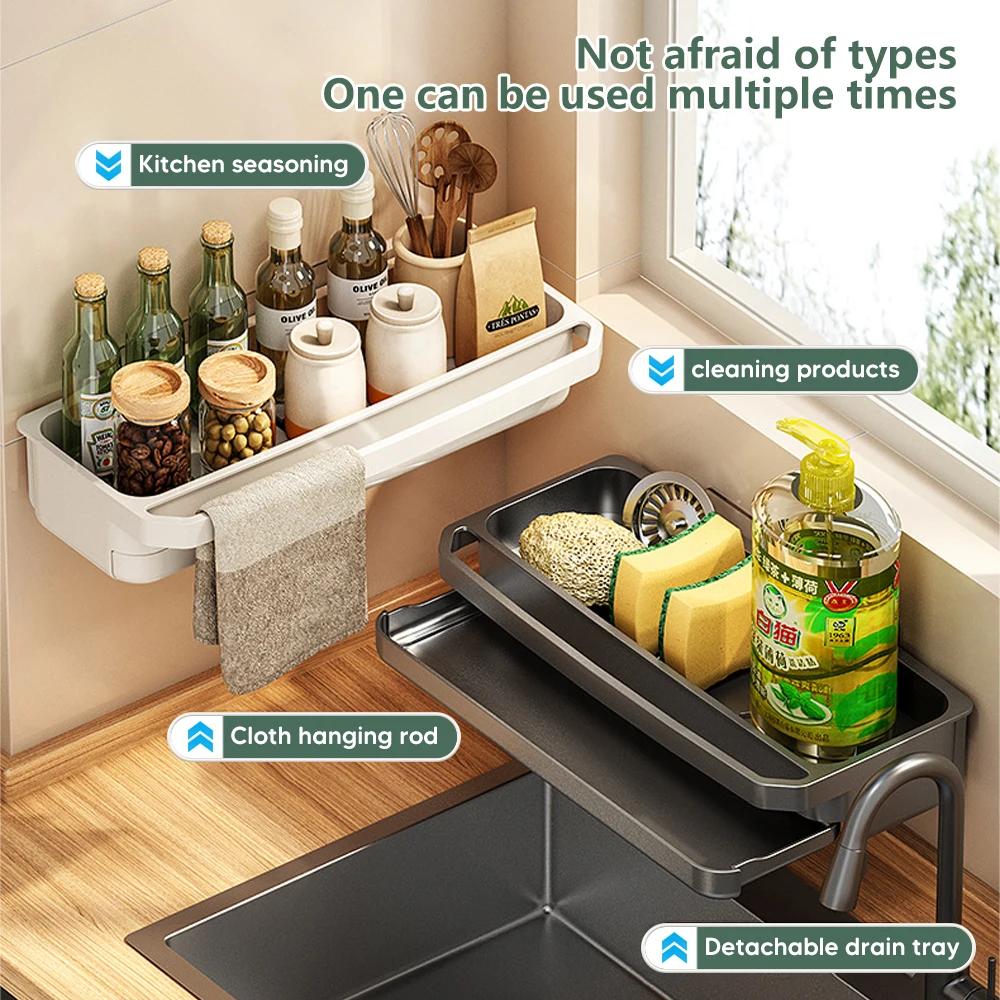 Kitchen Sink Organizer Drain Rack Self-draining Shelf Sponge Holder Dishcloth Faucet Storage Soap Drainer Kitchen Accessories