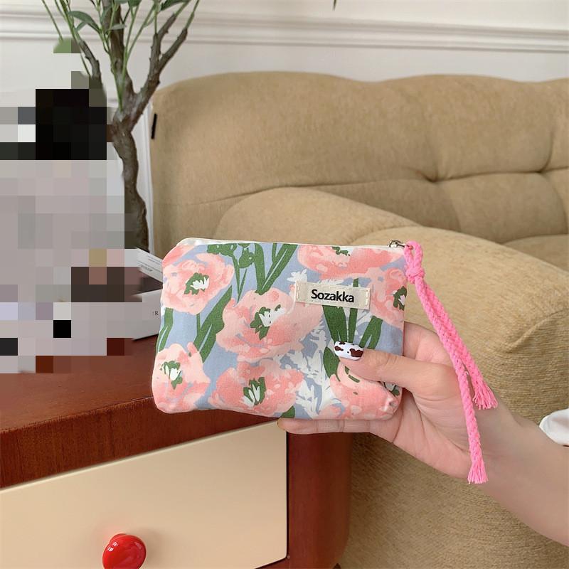 Mini Cotton Floral Organizer Bags for Women Bag Small Fabric Cosmetic Make Up Bag Little Purse Coin Pouch Children Cosmetic Case