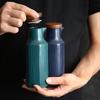 Japanese Ceramic Salt Jar with Bamboo Lid Soy Simple Sauce Bottle Creative Leak-Proof Oil Vinegar Bottle Kitchen Tableware