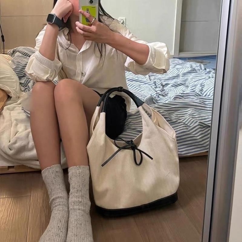 Niche Retro Shoulder Canvas Bag Lady, New Korean Version Simple Work Small Bag Underarm Commuter Bag