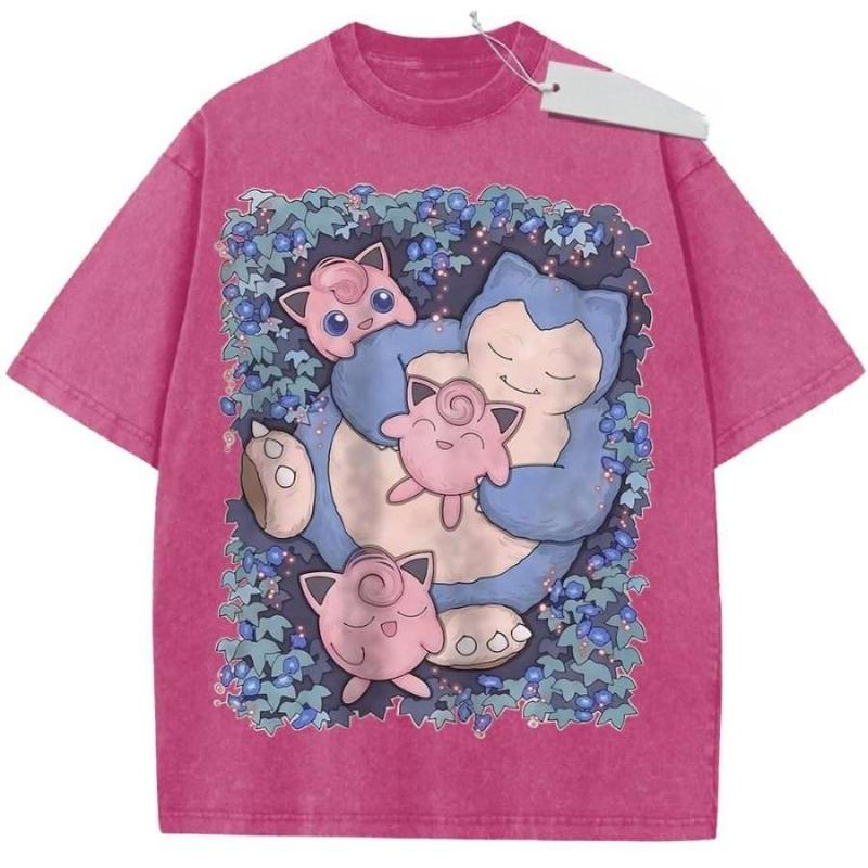 

T Shirt Sports T Shirt Short Sleeve T Shirt Purple Unisex Pure Cotton Washed Vintage Pokemon Anime Jigglypuff Snorlax Print L