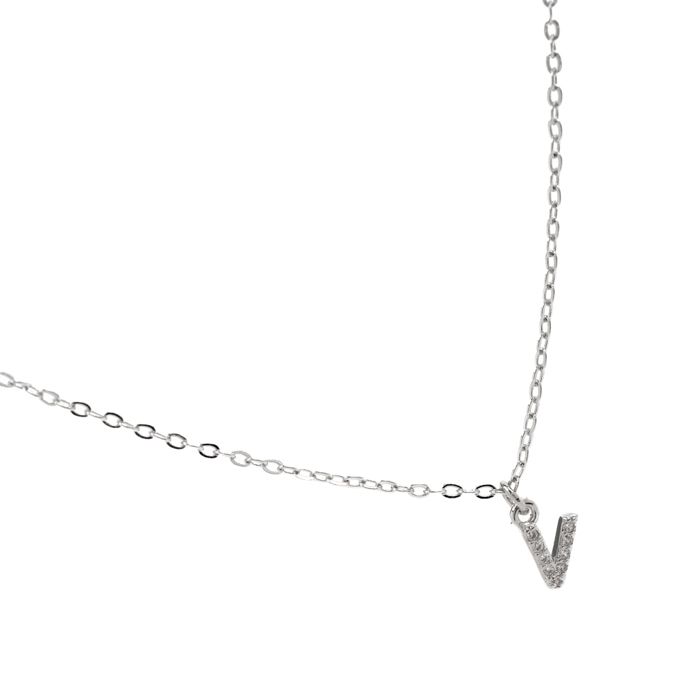 Collier Luxenter avec Zirconium brillant argenté - Alphabet V