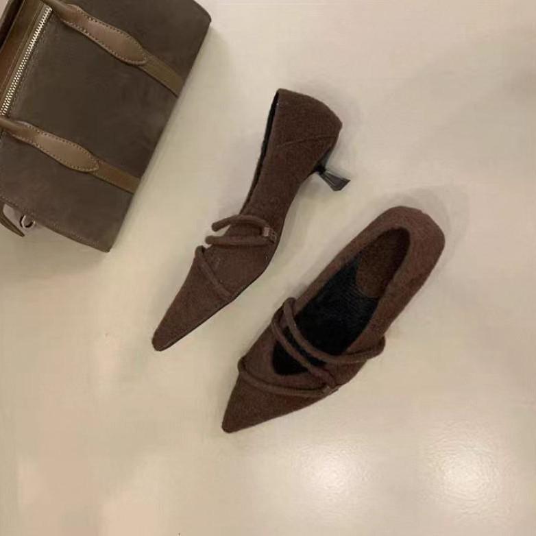 2025 Herbst und Winter neue spitze Lammwolle Schleife hohl vielseitig Pendler Arbeit warm Damen Einzelschuhe