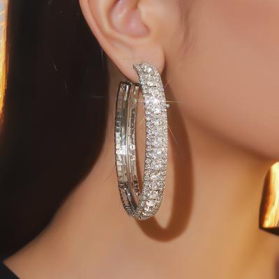 Luxuriöse, funkelnde Strass-Ohrringe, große Ohrringe, personalisierte, übertriebene große Creolen, Premium Sense, Damen-Ohrringe, 1 Paar