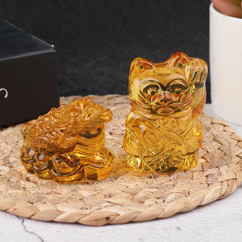Chinese Yellow  Feng Shui Lucky Cat Fortune Frog Gift Home Decorations