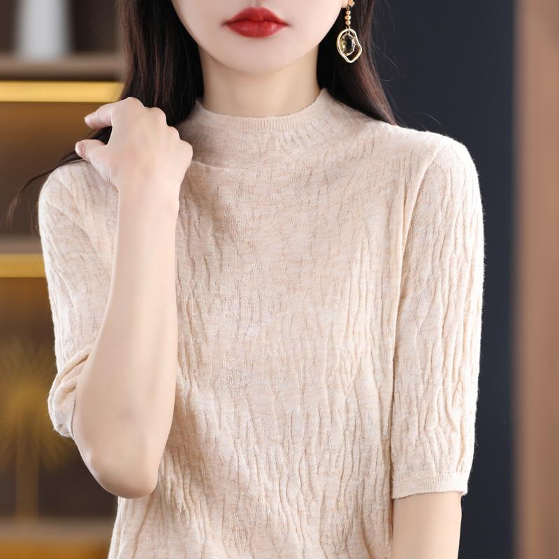 Women Knit T-shirt Summer Knitted Shirt Short Sleeve Tees Spring Pullover Knit Tops