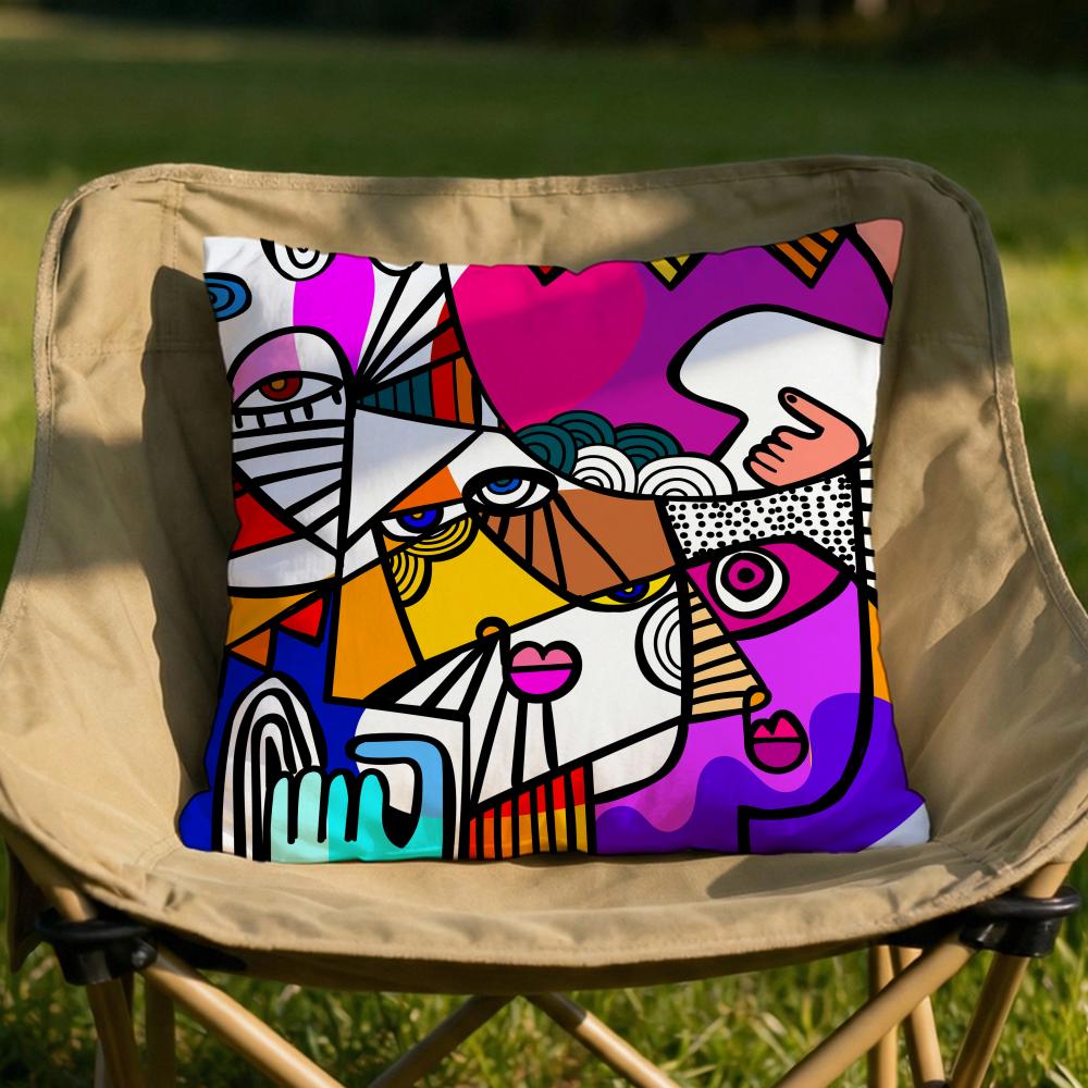 Colorful Abstract Faces Cushion Cover Soft Reversible  Durable Pillow Cover  MultiScene Use for Home  Car Daily Comfort