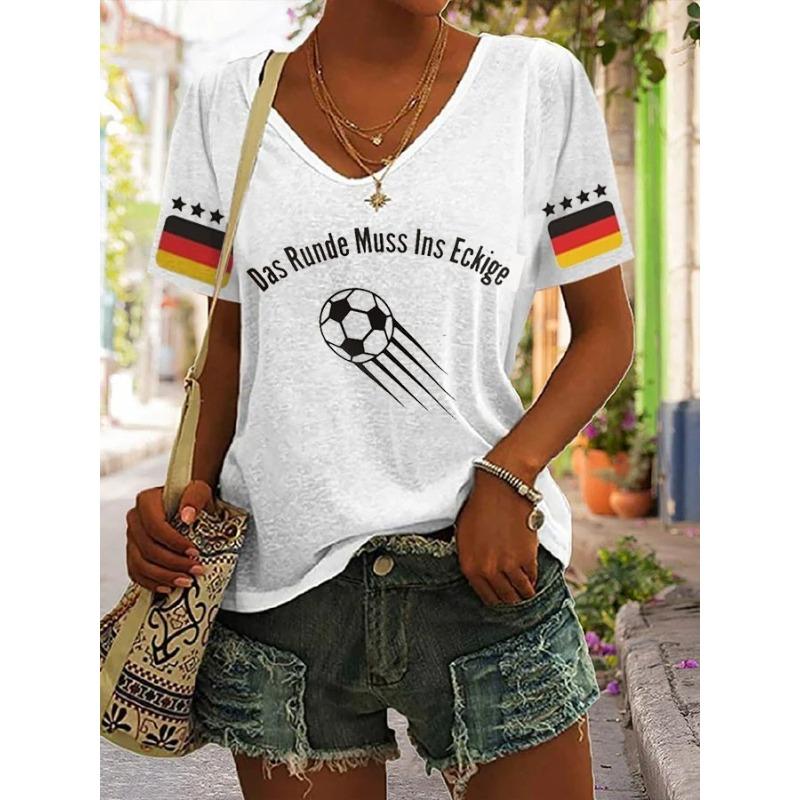 New Loose Casual Summer Short Sleeved V-neck 3D Printed Top T-shirt