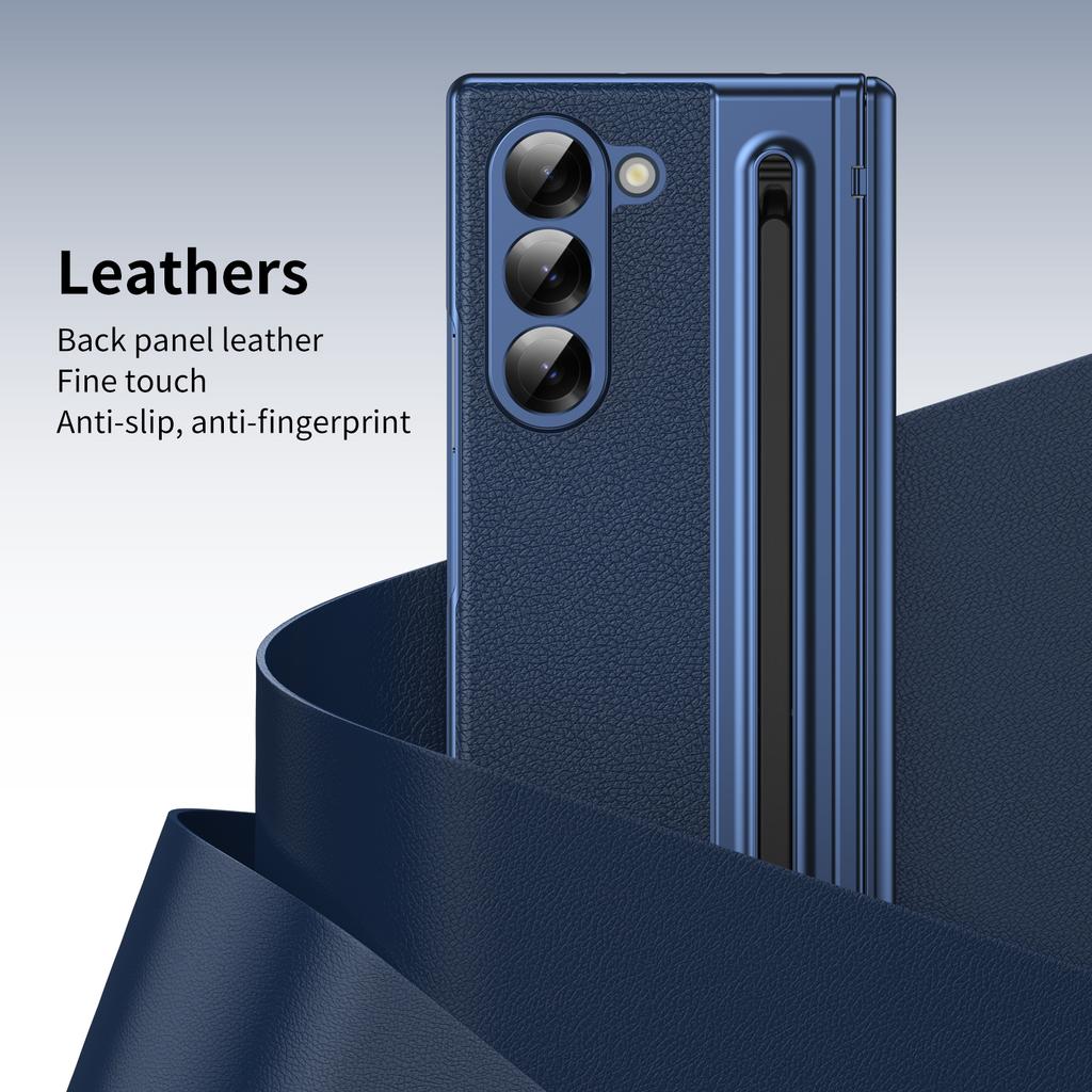VIETAO for Samsung Galaxy Z Fold 7 Leather Phone Case with Hinge Protection, Z Fold 6 Case with Front Screen Film Protector+Pen