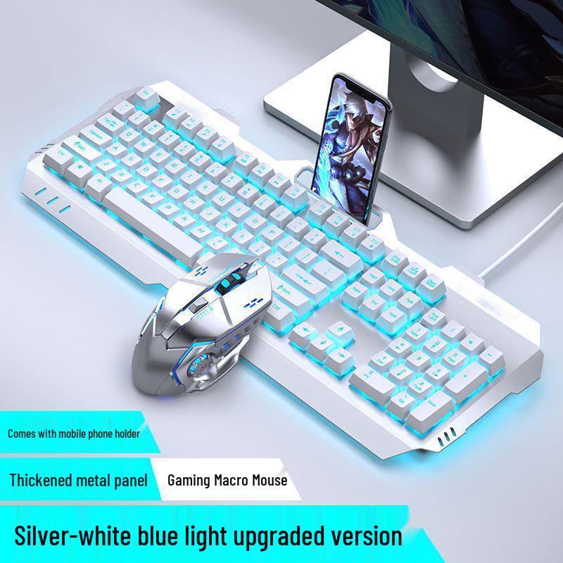 Silent Mechanical-Feel Wired Keyboard & Mouse Gaming Set (3-Piece, Universal for Computers & Laptops)