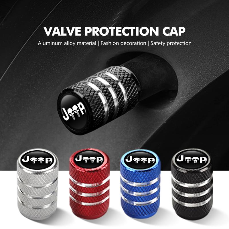 4pcs Car Tire Valve Airdust Waterproof Aluminum Alloy Cover For Jeep Renegade Compass Cherokee Wrangler Patriot Liberty AMR1