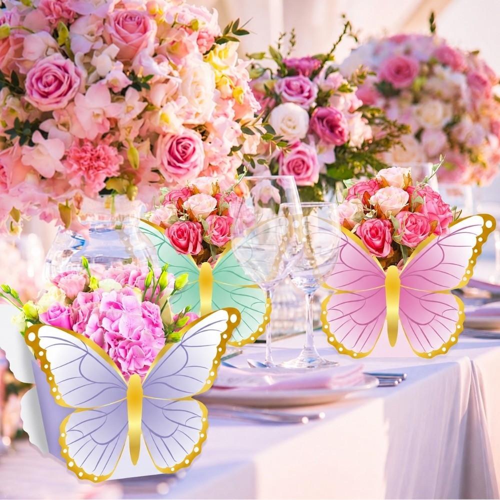 12PCS Multicolor Butterfly Flower Basket Paper Tabletop Ornament Party Supplies