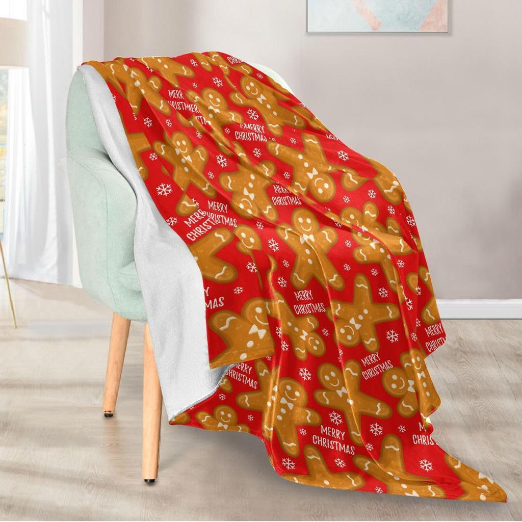 Christmas gingerbread man Printed Blanket for Sofa Travel Camping Living Room Office Conditioning Blanket for All Seasons Gifts