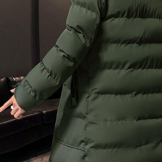 Autumn Winter Men Jacket Cotton Padded Hooded Long Sleeve Drawstring Mid-length Windbreaker for Daily Wear