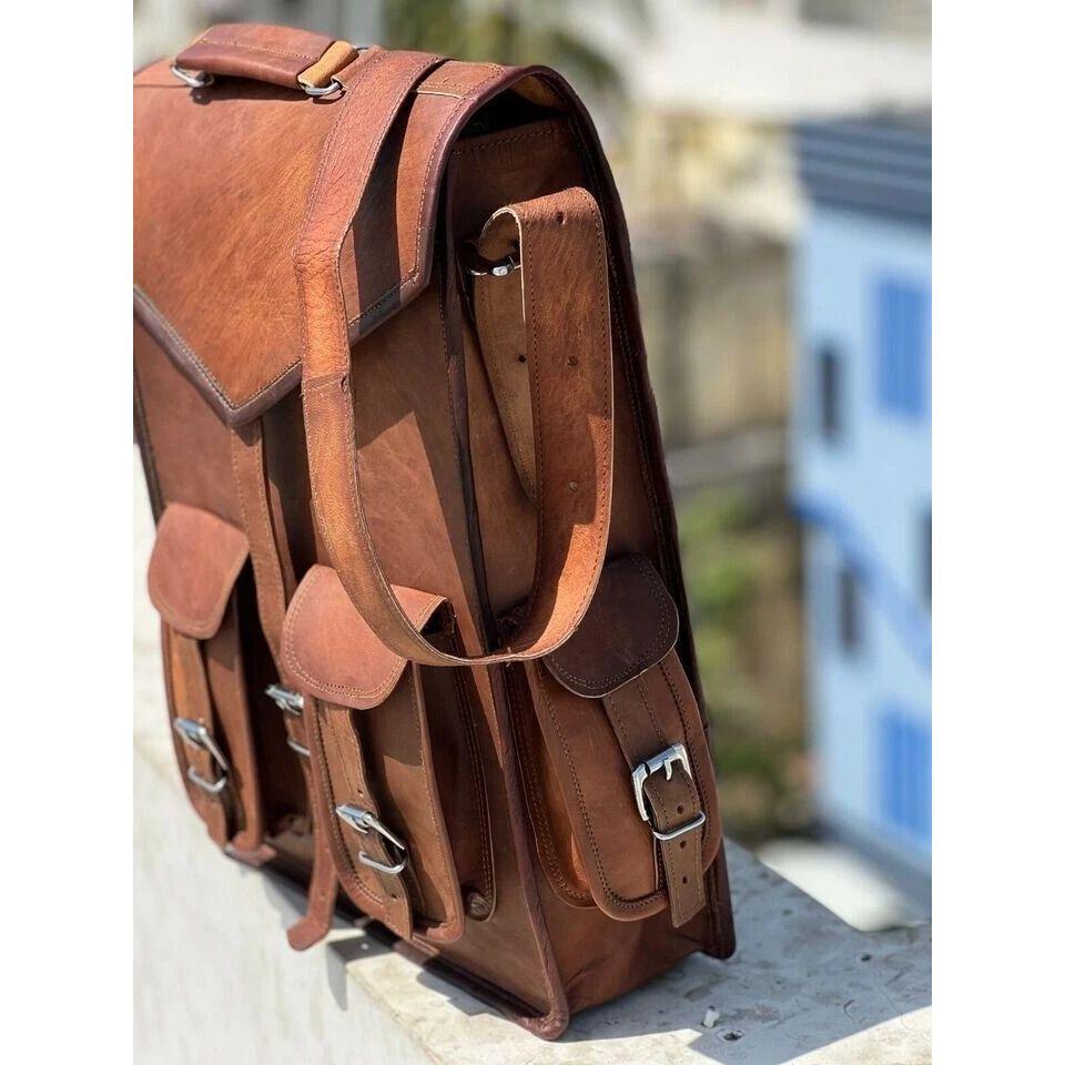 Leather Backpack Bag Laptop Rucksack Genuine Men's Travel Brown Men Brown New
