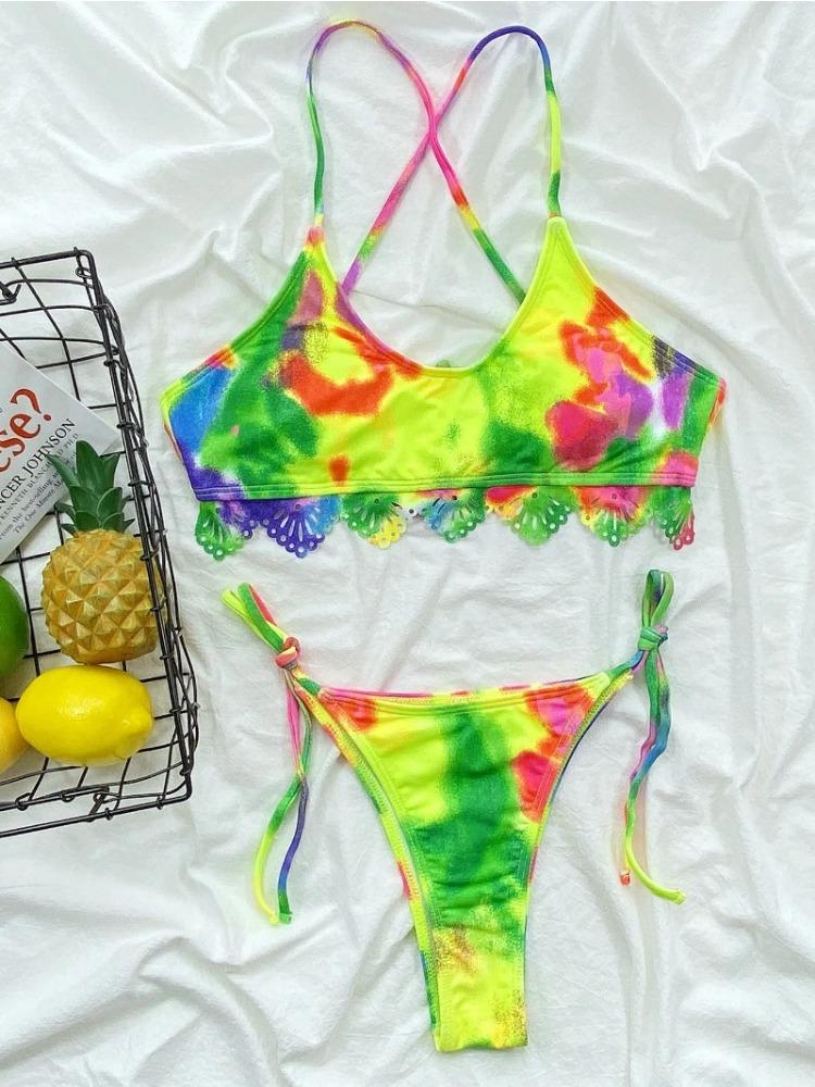 

Сексуальный женский купальник бикини с принтом в виде галстука, комплект бикини с перекрещивающимися бретельками, купальный костюм, пляжный женский купальник Push Up L