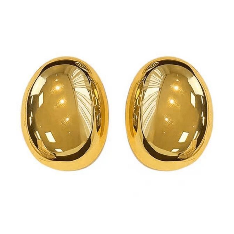 

Elliptical Ball Earrings Trendy Gold/Silver Colored Ear Rings Smooth Surfaces Ear Studs Fashionable Party Accessory