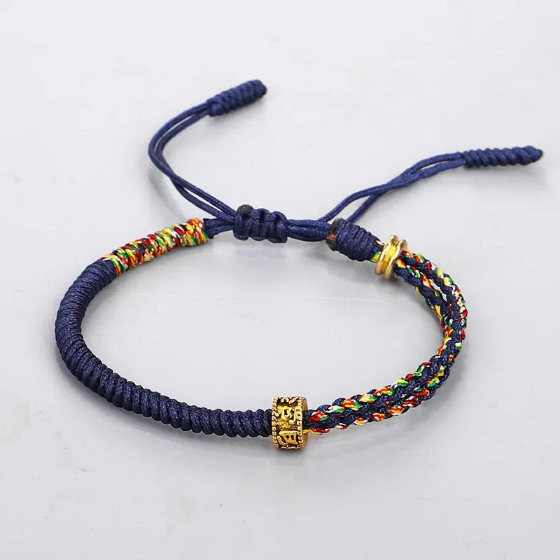 Handgefertigtes tibetisch-buddhistisches Armband Buntes Garn Guter Glücksbringer Dünnes Seilarmband & Armreifen für Damen Herren Knoten