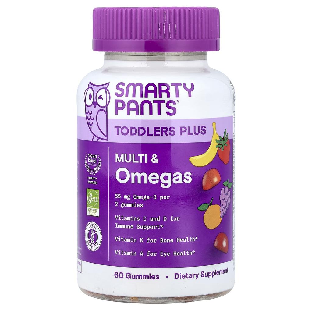 SmartyPants, Toddler Plus, Multi & Omega, Grape, Orange, Strawberry, Banana, Gummies, 60 Pieces
