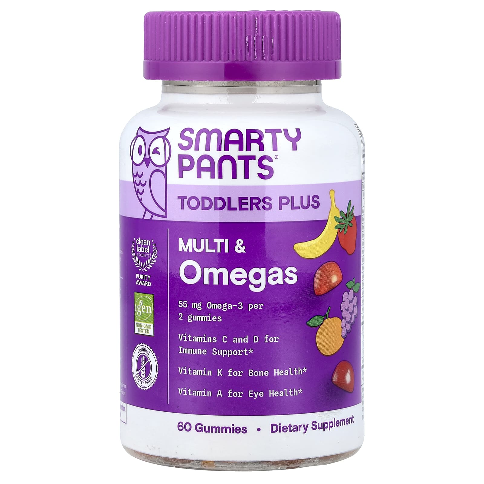 

SmartyPants, Toddler Plus, Multi & Omega, Grape, Orange, Strawberry, Banana, Gummies, 60 Pieces