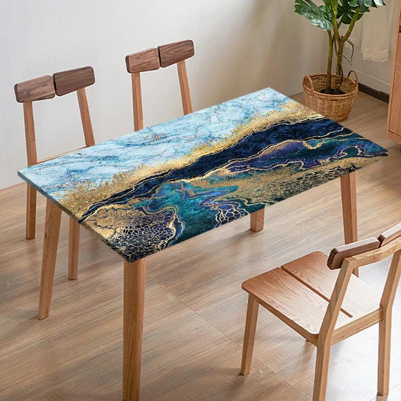 

Black White Imitation Marble Texture Tablecloth Digital Printed Fabric Table Cover Restaurant Dining Table Edge K61xG122cm