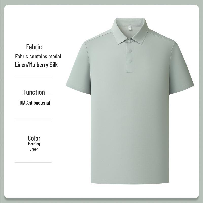 Cross-Border Mulberry Silk Linen Lapel Polo Shirt - Casual, Sun Protection, Anti-Pill, Ice Silk T-shirt for Couples.
