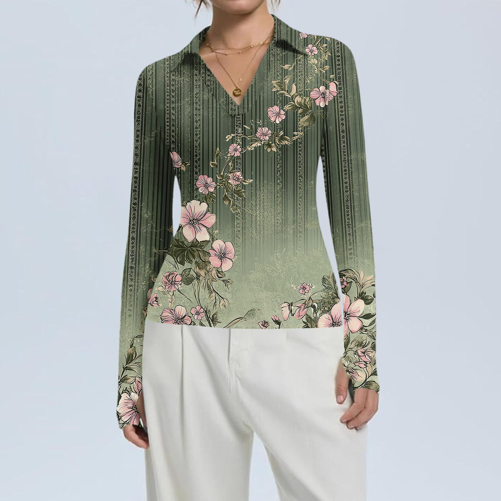 

Женская Мода Повседневный Принт V-образный Вырез Длинный Рукав Застежка на Пуговицы Топ M зелёный