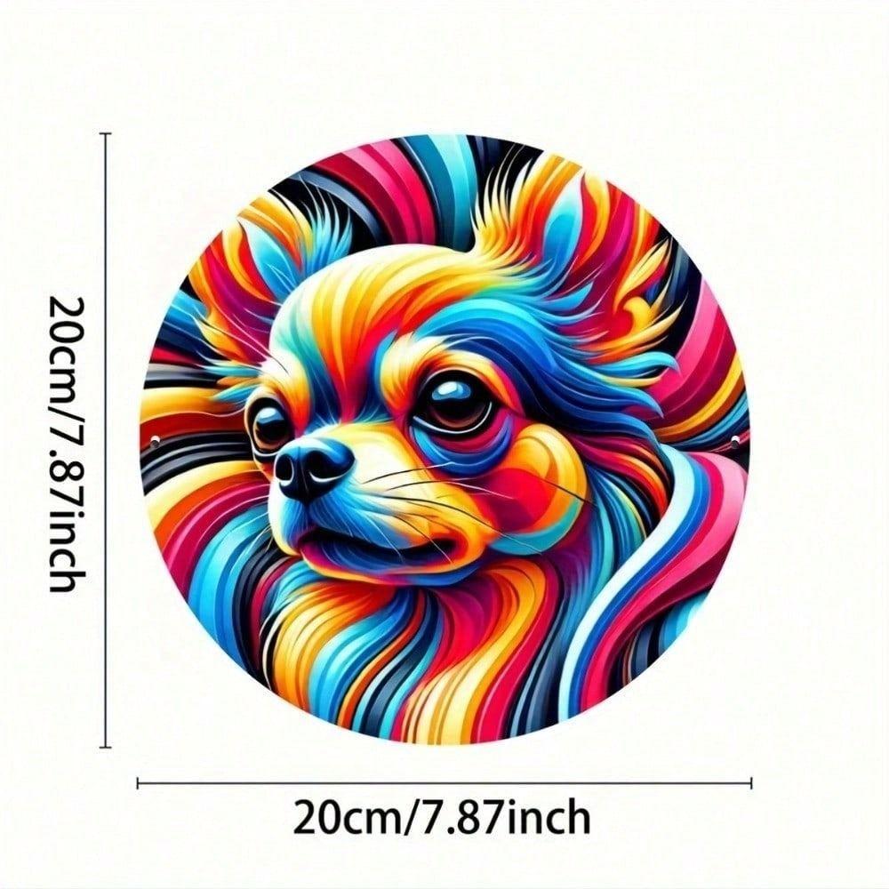 Vintage Round Metal Wall Art Chihuahua Poster Kitchen Decor