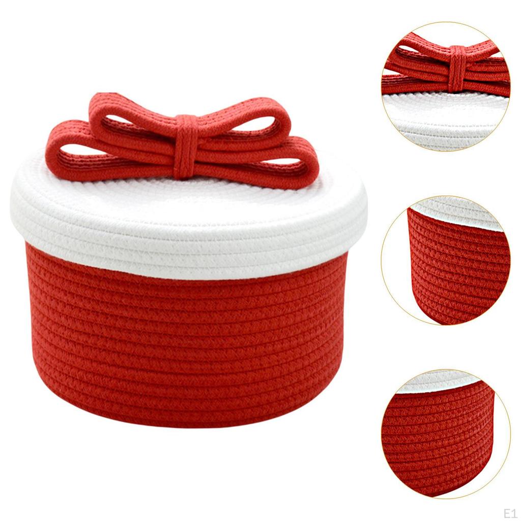 Cotton Rope Basket with Lid Desktop Sundries Storage Home Decor Shelf for Baby Dog