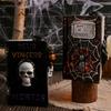Halloween Skull Book Statue Spooky Resin Skull Spider Web Book Figurine with Grim Reaper Gothic Home Tabletop Decor