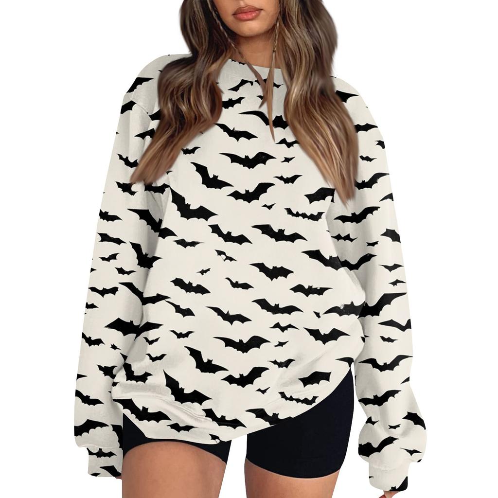 Women's Fashion Casual Long Sleeve Halloween Printed Neck Sweatshirt Top