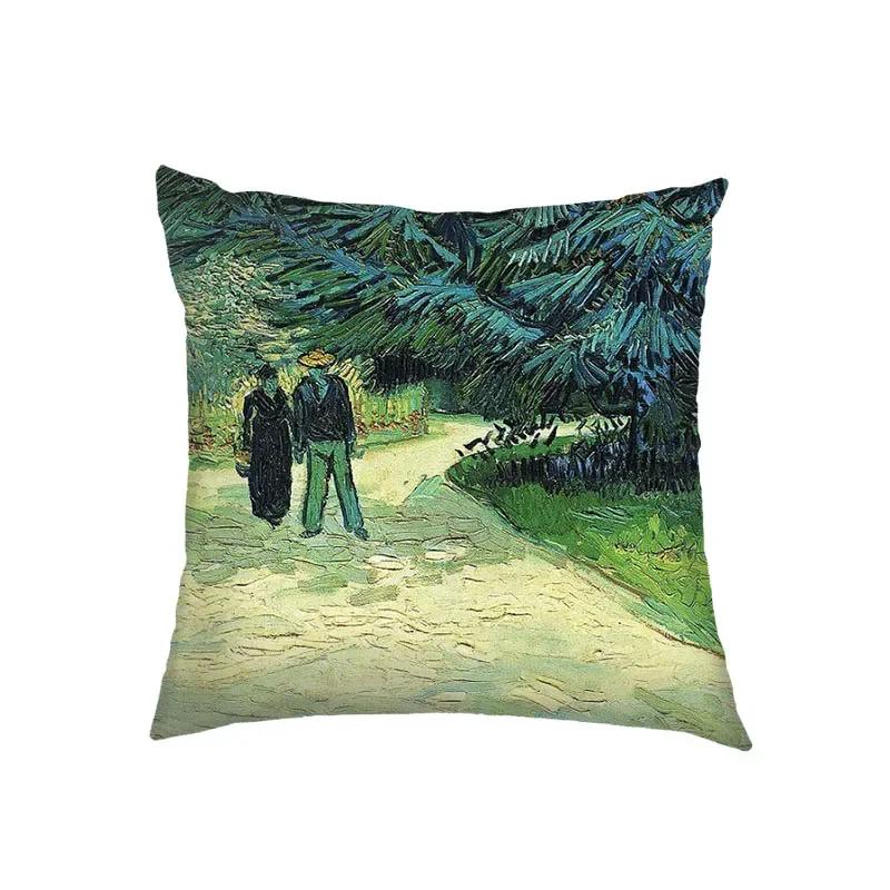 Ölgemälde Kuss von Gustav Klimt Kissenbezug Van Gogh Sternennacht Leinen Kissenbezug Sofa Dekokissenbezüge für Wohnzimmerdekor