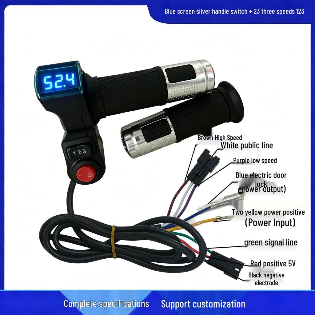 Blue Screen Electric Scooter Throttle Grip with Voltage Display & 3-Speed Control