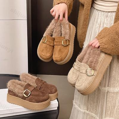 Plattform Schneestiefel Damen Winter Neu Rutschfest Plüsch Verdickt Warm Schuhe Höhenverstellung Mode Schnalle Riemen Komfort Baumwollschuhe