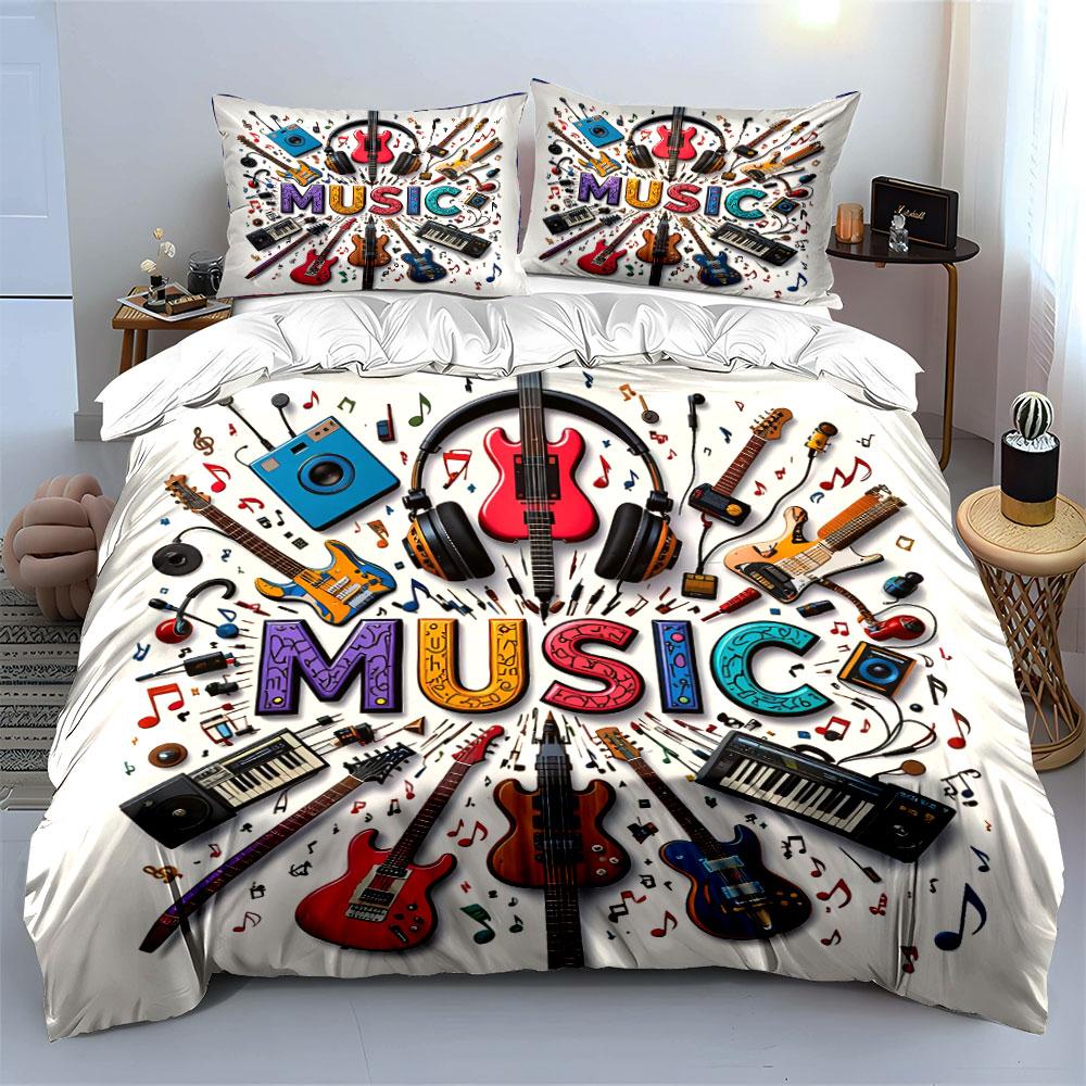Music Instruments Colorful Design Bedding Duvet Cover Set Duvet Cover Pillowcases  (1*Duvet Cover 2*Pillowcases, Without Duvet Insert)