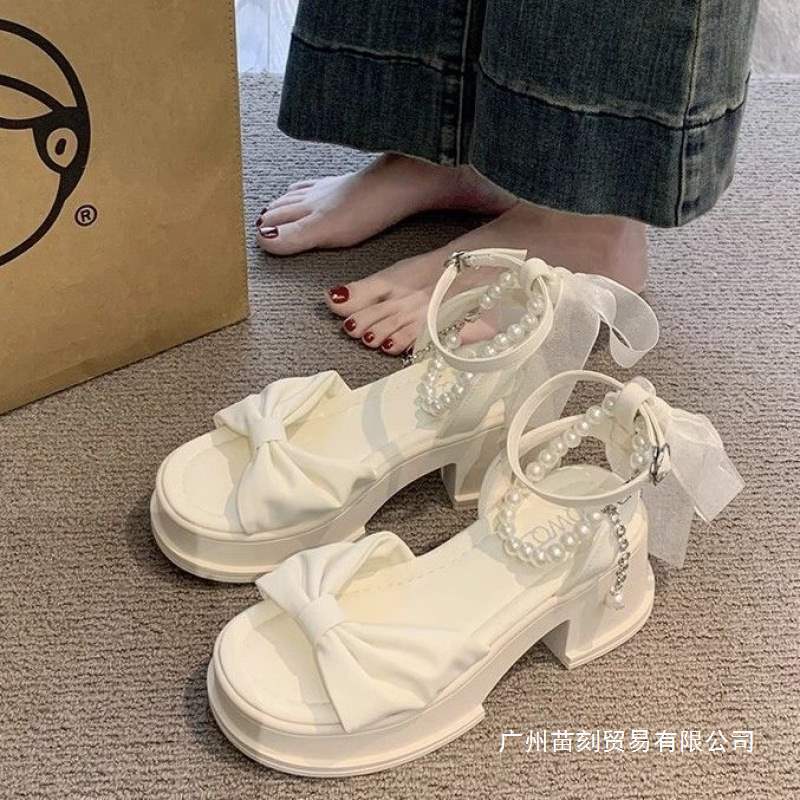 [16,000 Collection] Bow Sandals Ladies Temperament Pearl Fairy Wind