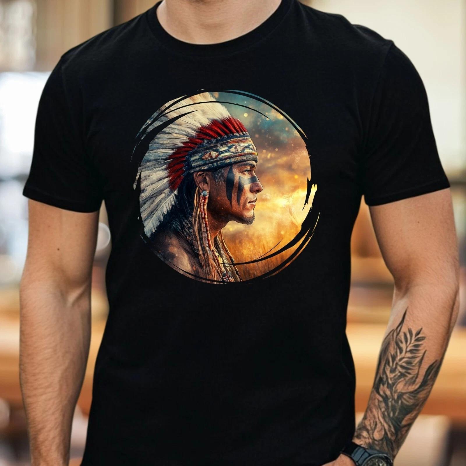 T-Shirt Men Native Warrior Motif Cotton Size S to 5XL XXXL