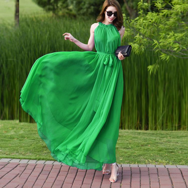 Women's Extra Long Fairy Beach Dress - Summer Chiffon, Plus Size, Spaghetti Strap