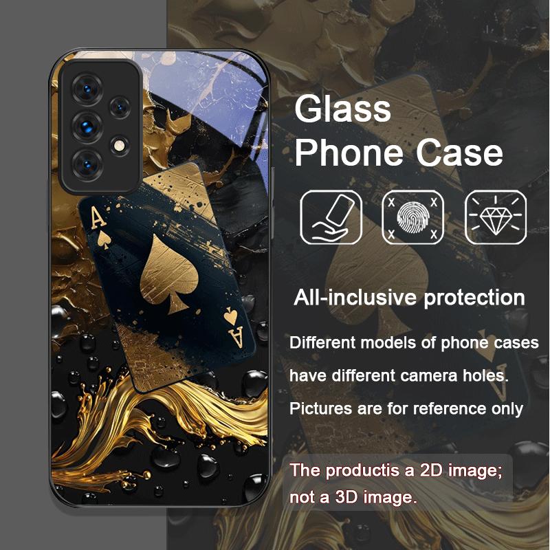 Creative The Ace of Spades Pattern Tempered Glass Phone Case for Samsung Galaxy A56 A72 A55 A54 A53 A52 A36 A15 A14 A13 5G Cover