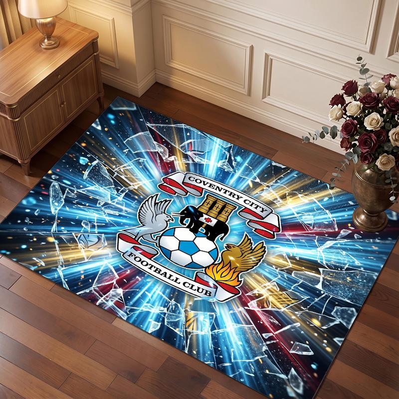 Coventry City Football Print Crystal Velvet Rug, Comfortable Water Absorbent Non Slip Indoor Floor Carpet